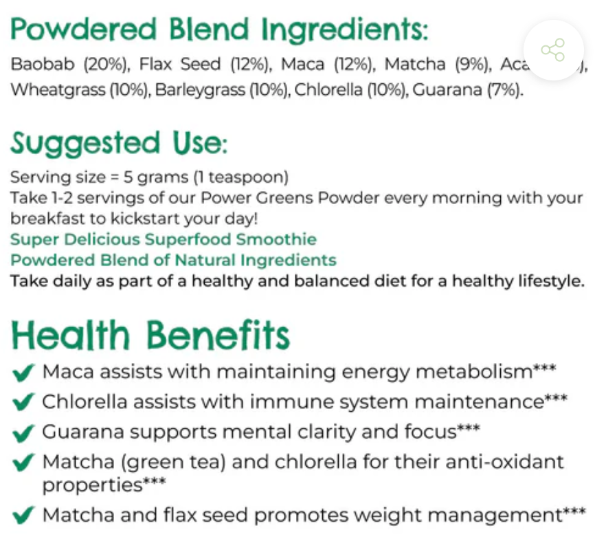 Super Greens Powder - 150g - Immune Support - Food Supplement - Superfood Greens - Smoothie Mix for Shakes - Detox & Healthy Boost for Juice Beverages or Any Drink