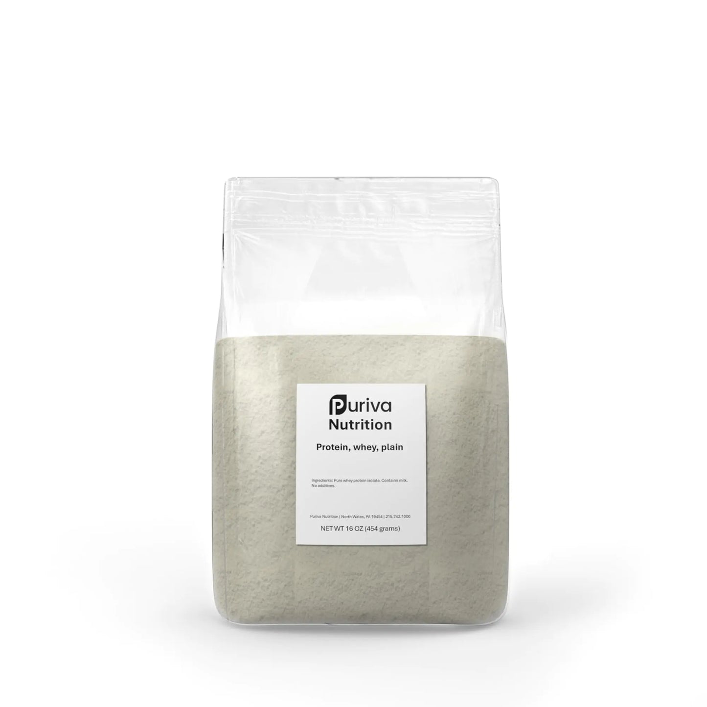 Puriva Nutrition Protein Powder Whey Protein Isolate Plain 1 Pound