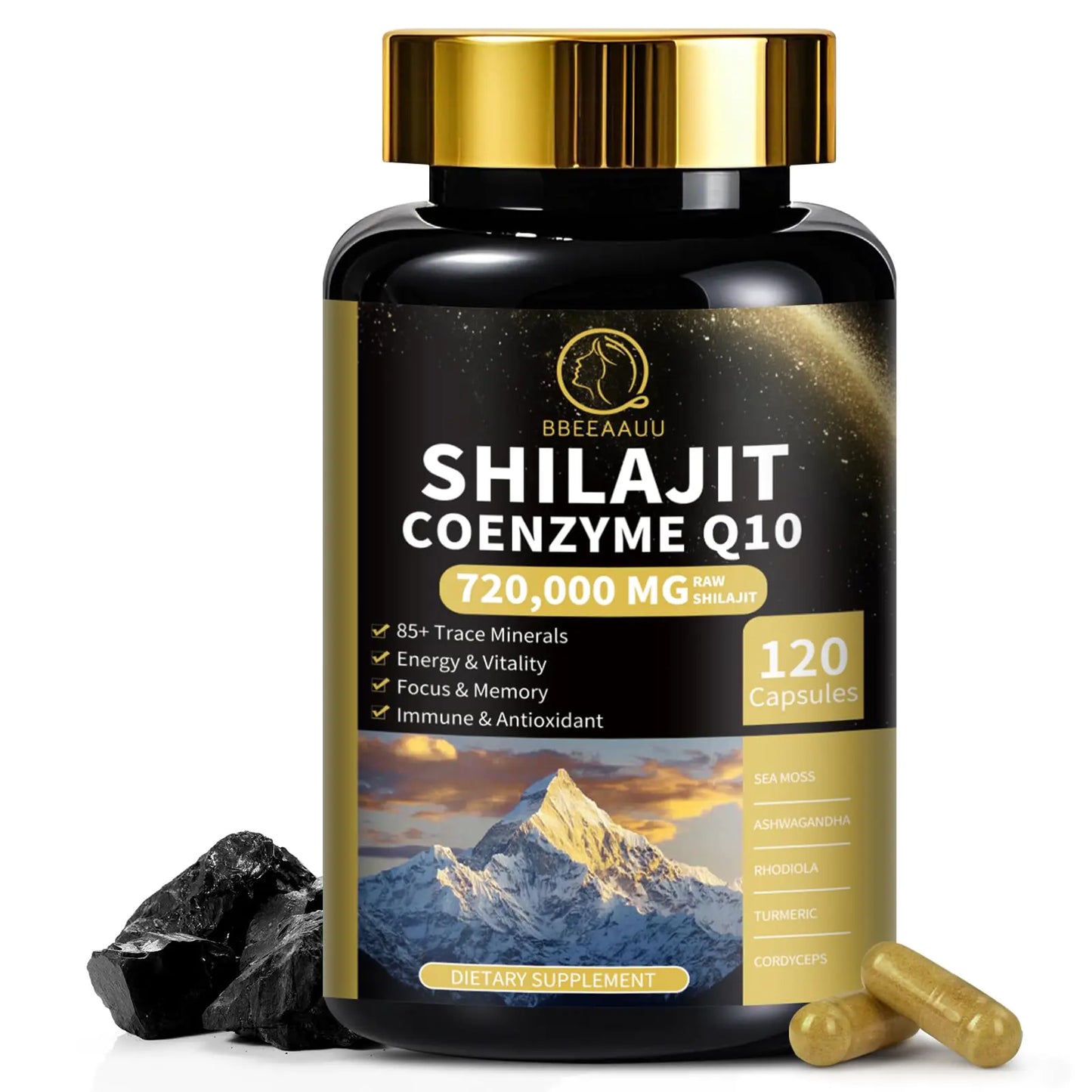 Shilajit Capsules with Sea Moss & Ashwagandha for Men & Women12 in 1 Himalayan Shilajit Supplements with Coenzyme Q10 Fulvic Acid & Humic Acid Lions Mane Energy & Immune Support  120 Count