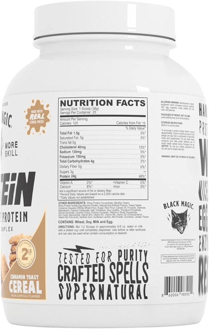 Black Magic Protein Powder Whey Egg Casein Complex + Enzymes & MCTs Recovery 2lbs Cinnamon Toast Cereal Flavor