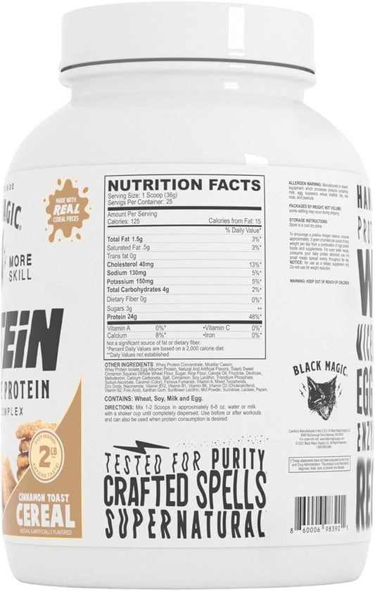 Black Magic Protein Powder Whey Egg Casein Complex + Enzymes & MCTs Recovery 2lbs Cinnamon Toast Cereal Flavor