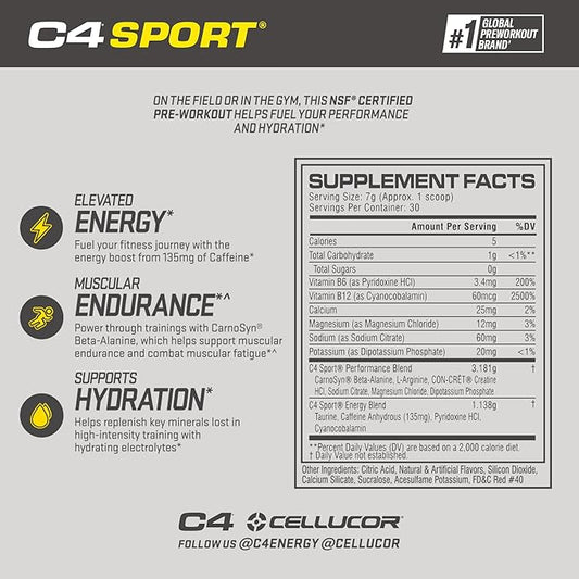 Cellucor C4 Sport Pre Workout Powder Fruit Punch - NSF Certified for Sport | 30 Servings