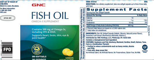 GNC Fish Oil | Omega-3 Supplement | Supports Heart Brain Skin Eye & Joint Health | Lemon | 360 Count