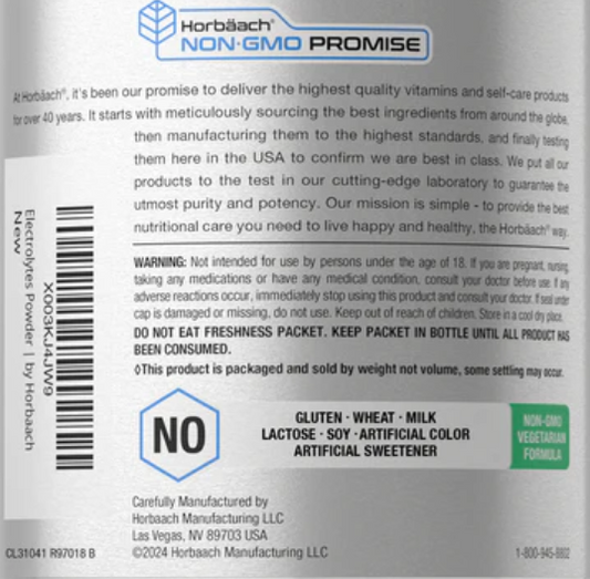 Horbäach Electrolytes Powder | 16 oz | 130 Servings | Hydration Supplement | Vegetarian | Keto-Friendly | Non-GMO Gluten Free Formula | Lemon Flavor