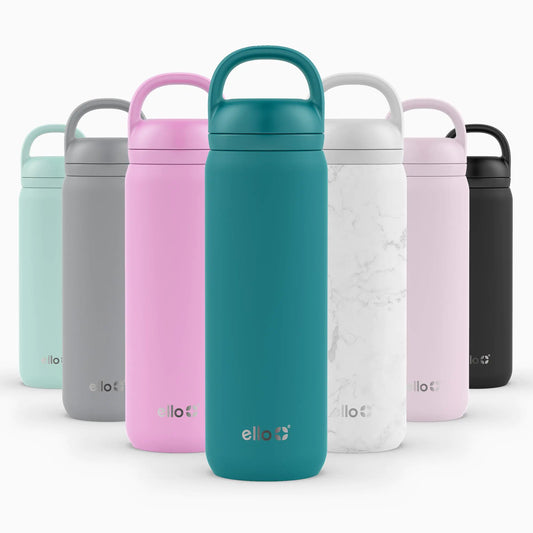 Ello Cooper Twist 22oz Stainless Steel Water Bottle with Chug Lid | Leak Proof Double Walled and Vacuum Insulated | Fits Car Cupholder | Built in Carry Loop | Dishwasher Safe | Antigua