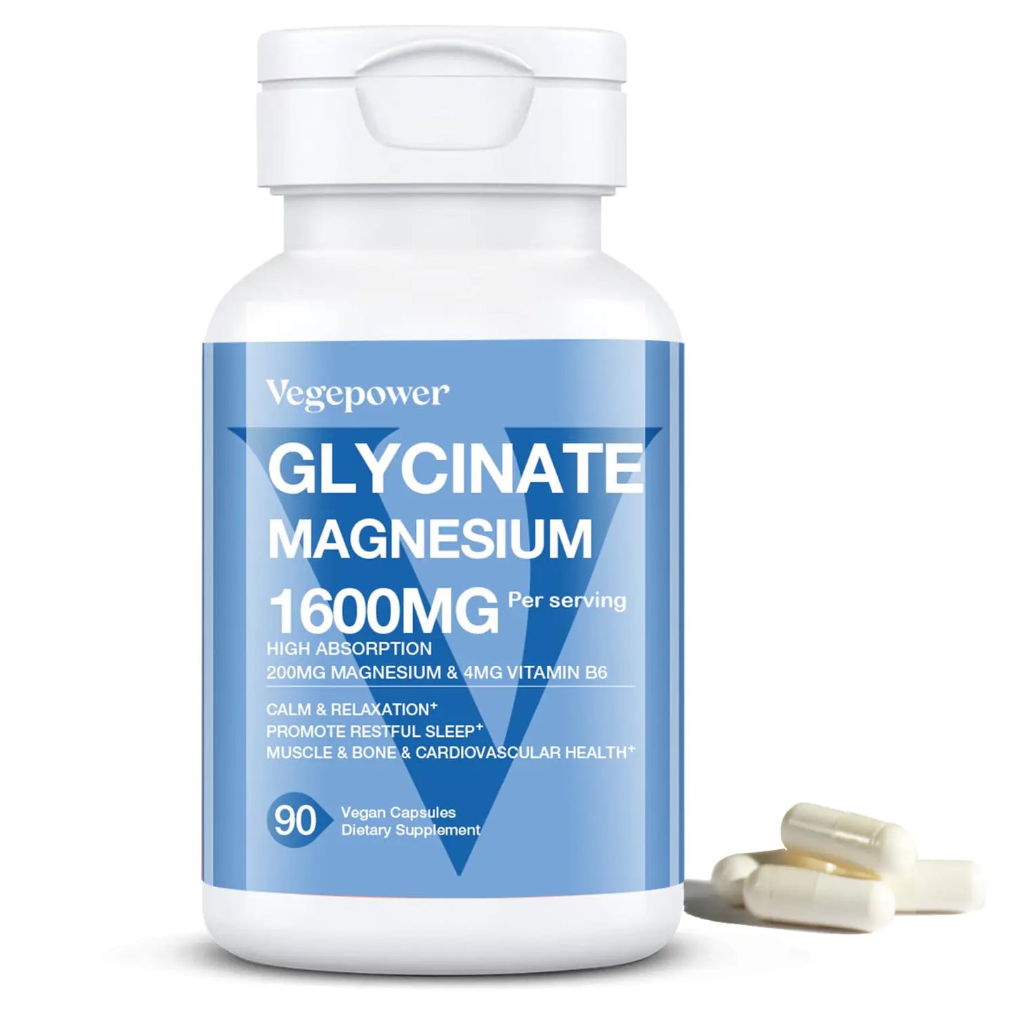 Magnesium Glycinate 200mg with Vitamin B6 100% Chelated Magnesium Supplements for High Absorption Magnesium for Sleep Muscle Nerve and Bone Health Gentle On Stomach Non-GMO 90 Capsules