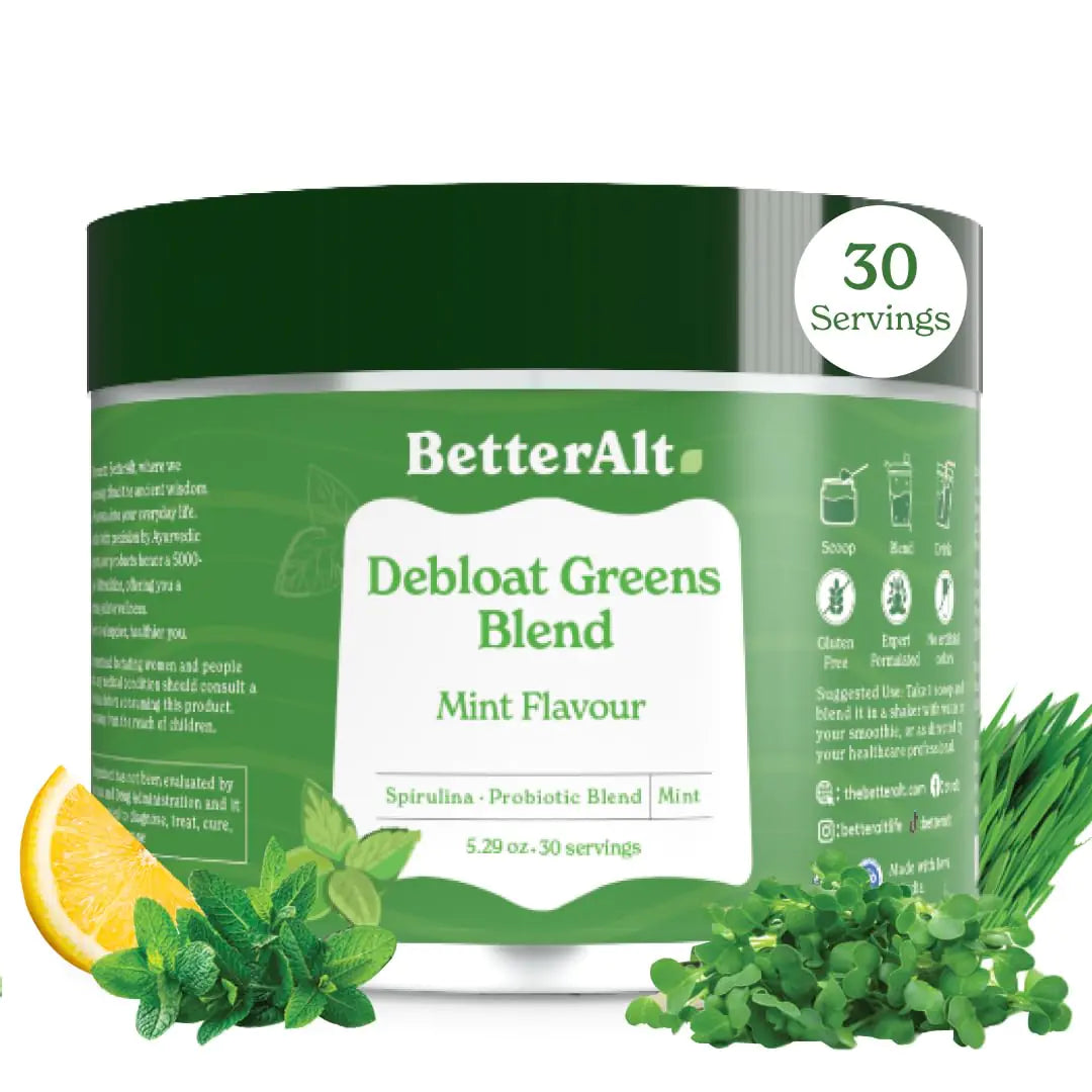 Better Alt Greens Powder Detox & Debloat with 15 Super Greens Blend of Spirulina Moringa Powder Wheatgrass Pre & Probiotics Packed with Anti-oxidants Mint Flavor No Maltodextrin 30 Servings