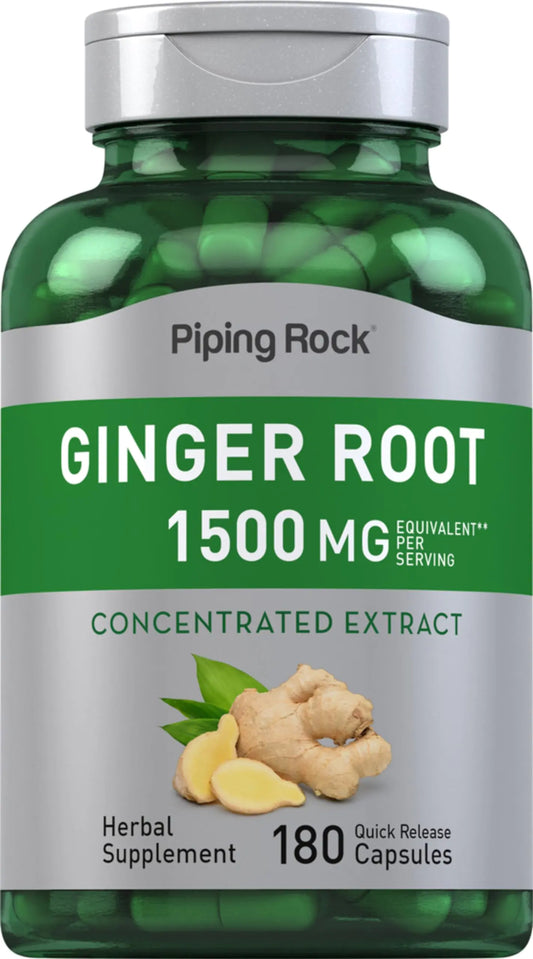 Piping Rock Ginger Root Capsules | 1500 mg | 180 Count | Non-GMO Gluten Free Supplement